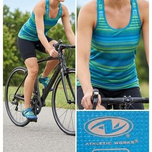 Athletic Works Blue & Green Striped Racerback Tank Top